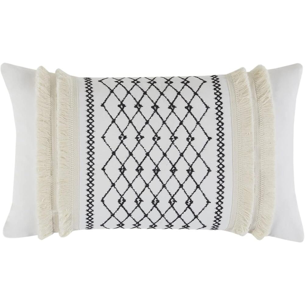Ink + Ivy NWT Bea Embroidered Decorative Pillow 12x20 Black Ivory